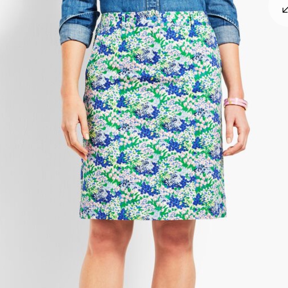 Talbots Blue and Green Floral A-Line Skirt